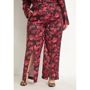 Eloquii Red Blossom Satin Wide Leg Pants w/ Front Slits – Size 16